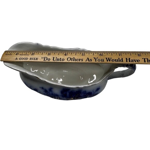 Antique Alfred Meakin Harvest Flow Blue Gravy Boat Porcelain w Underplate Relish - Picture 6 of 14